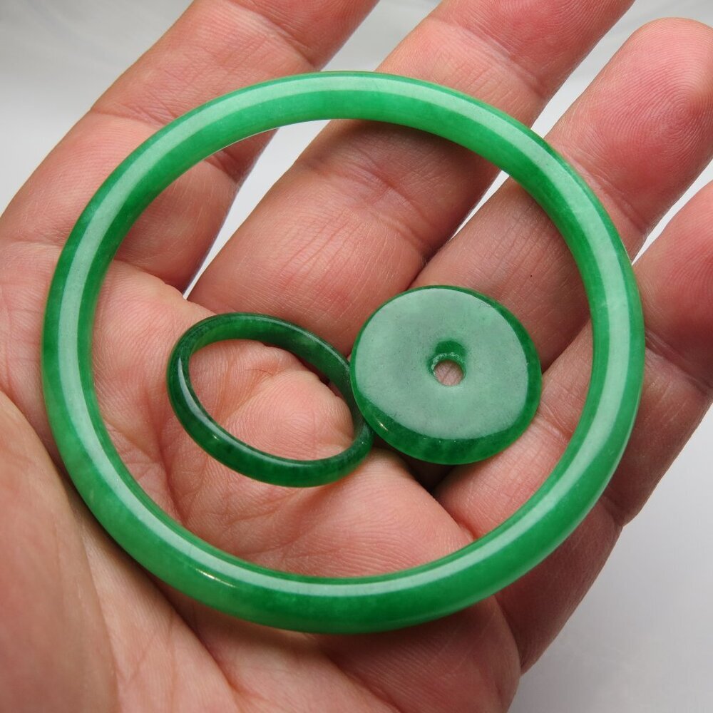 "Natural Jade bangle +   REE Jade Ring & Jade Donut 58mm "